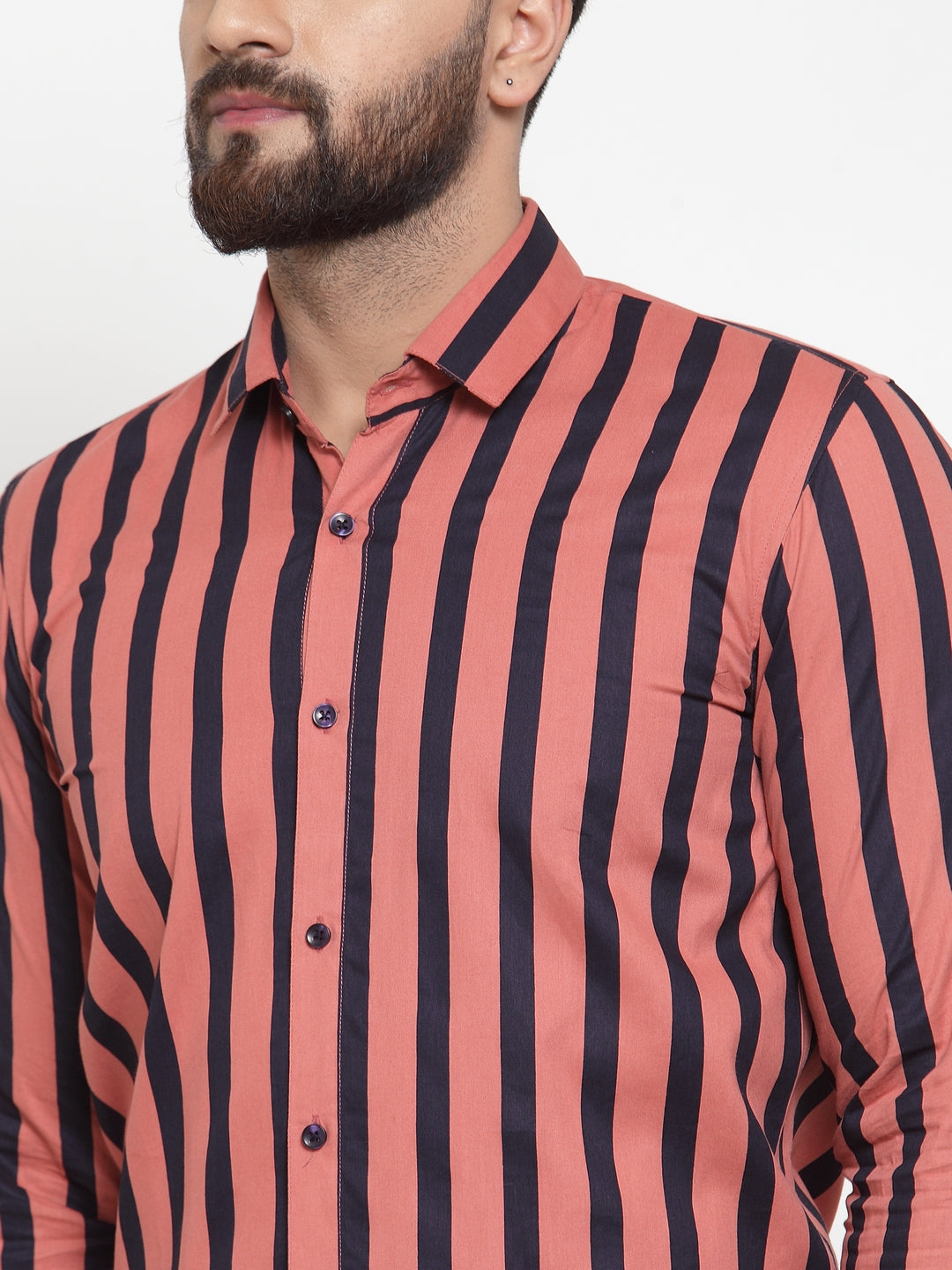 Jainish Red Men's Cotton Striped Formal Shirts ( SF 744Coral ) | Grocsy