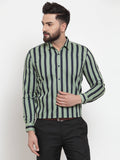 Jainish Green Men's Cotton Striped Formal Shirts ( SF 744Green ) | Grocsy