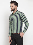 Jainish Green Men's Cotton Striped Formal Shirts ( SF 744Green ) | Grocsy