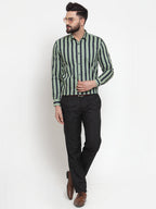 Jainish Green Men's Cotton Striped Formal Shirts ( SF 744Green ) | Grocsy