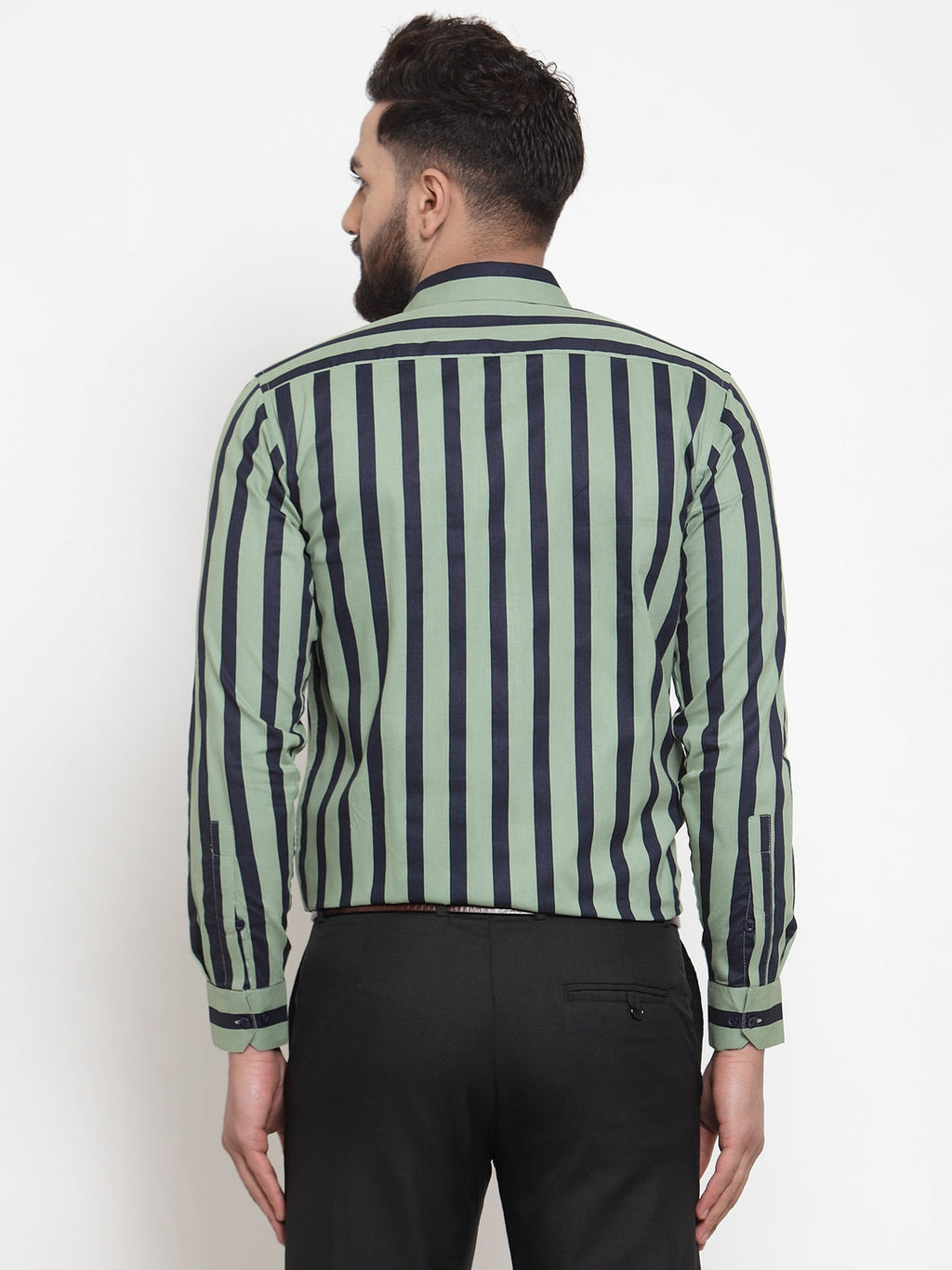 Jainish Green Men's Cotton Striped Formal Shirts ( SF 744Green ) | Grocsy