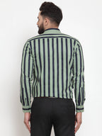 Jainish Green Men's Cotton Striped Formal Shirts ( SF 744Green ) | Grocsy