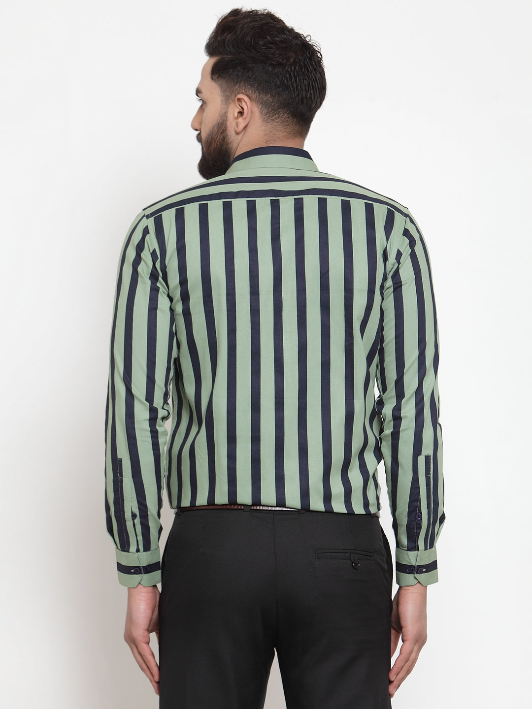 Jainish Green Men's Cotton Striped Formal Shirts ( SF 744Green ) | Grocsy
