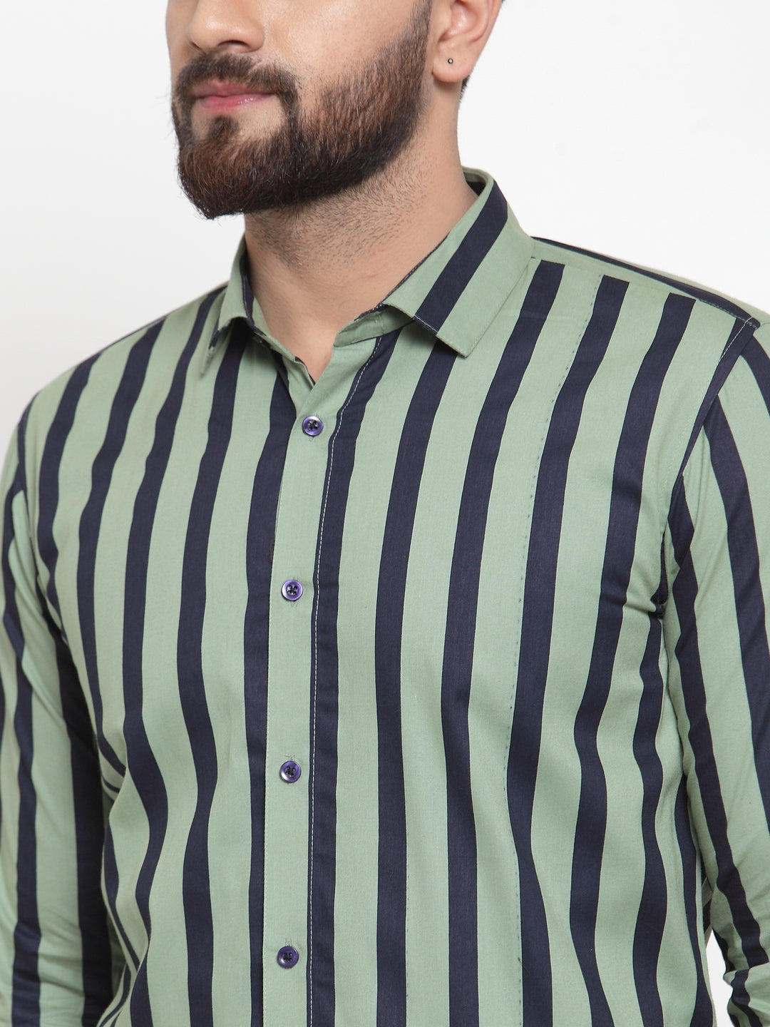 Jainish Green Men's Cotton Striped Formal Shirts ( SF 744Green ) | Grocsy