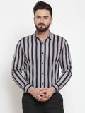 Jainish Grey Men's Cotton Striped Formal Shirts ( SF 744Grey ) | Grocsy