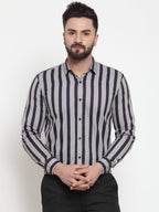 Jainish Grey Men's Cotton Striped Formal Shirts ( SF 744Grey ) | Grocsy