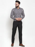 Jainish Grey Men's Cotton Striped Formal Shirts ( SF 744Grey ) | Grocsy