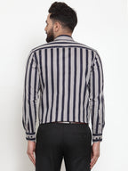 Jainish Grey Men's Cotton Striped Formal Shirts ( SF 744Grey ) | Grocsy