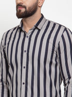 Jainish Grey Men's Cotton Striped Formal Shirts ( SF 744Grey ) | Grocsy