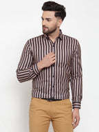 Jainish Black Men's Cotton Striped Formal Shirts ( SF 744Multi-Black ) | Grocsy