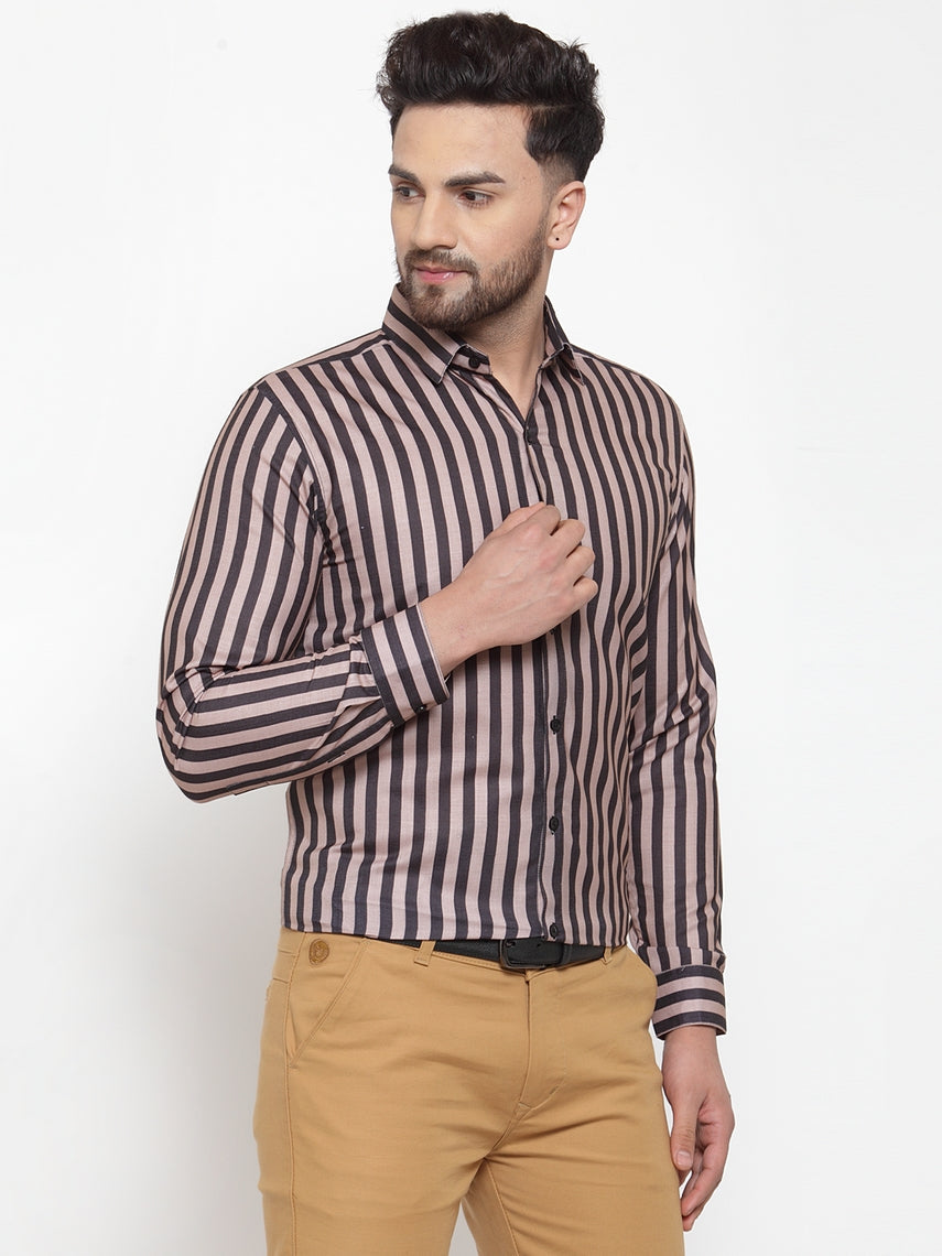 Jainish Black Men's Cotton Striped Formal Shirts ( SF 744Multi-Black ) | Grocsy