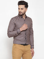 Jainish Black Men's Cotton Striped Formal Shirts ( SF 744Multi-Black ) | Grocsy