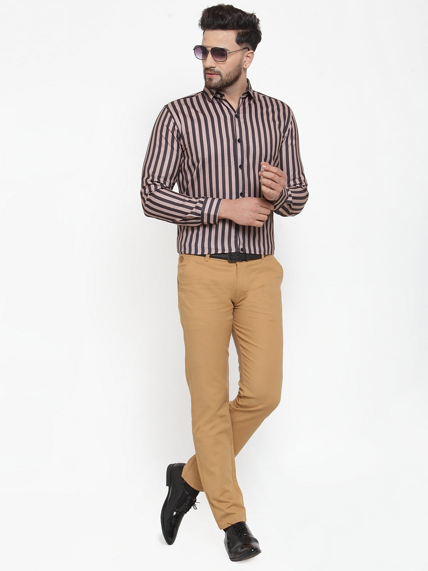 Jainish Black Men's Cotton Striped Formal Shirts ( SF 744Multi-Black ) | Grocsy