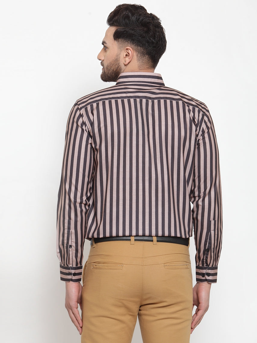 Jainish Black Men's Cotton Striped Formal Shirts ( SF 744Multi-Black ) | Grocsy