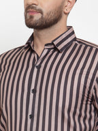 Jainish Black Men's Cotton Striped Formal Shirts ( SF 744Multi-Black ) | Grocsy