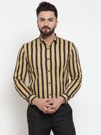 Jainish Yellow Men's Cotton Striped Formal Shirts ( SF 744Mustard ) | Grocsy