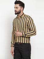 Jainish Yellow Men's Cotton Striped Formal Shirts ( SF 744Mustard ) | Grocsy