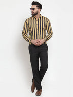Jainish Yellow Men's Cotton Striped Formal Shirts ( SF 744Mustard ) | Grocsy