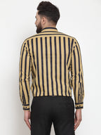 Jainish Yellow Men's Cotton Striped Formal Shirts ( SF 744Mustard ) | Grocsy