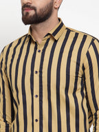 Jainish Yellow Men's Cotton Striped Formal Shirts ( SF 744Mustard ) | Grocsy