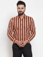 Jainish Orange Men's Cotton Striped Formal Shirts ( SF 744Orange ) | Grocsy