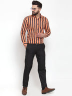 Jainish Orange Men's Cotton Striped Formal Shirts ( SF 744Orange ) | Grocsy