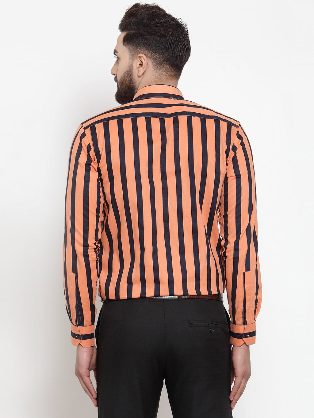 Jainish Orange Men's Cotton Striped Formal Shirts ( SF 744Orange ) | Grocsy