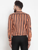 Jainish Orange Men's Cotton Striped Formal Shirts ( SF 744Orange ) | Grocsy