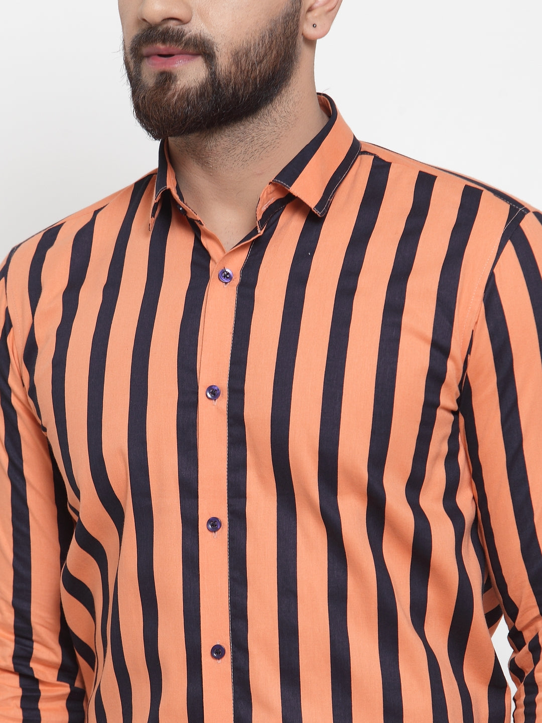 Jainish Orange Men's Cotton Striped Formal Shirts ( SF 744Orange ) | Grocsy