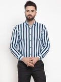 Jainish Blue Men's Cotton Striped Formal Shirts ( SF 744Sky ) | Grocsy