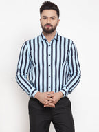 Jainish Blue Men's Cotton Striped Formal Shirts ( SF 744Sky ) | Grocsy