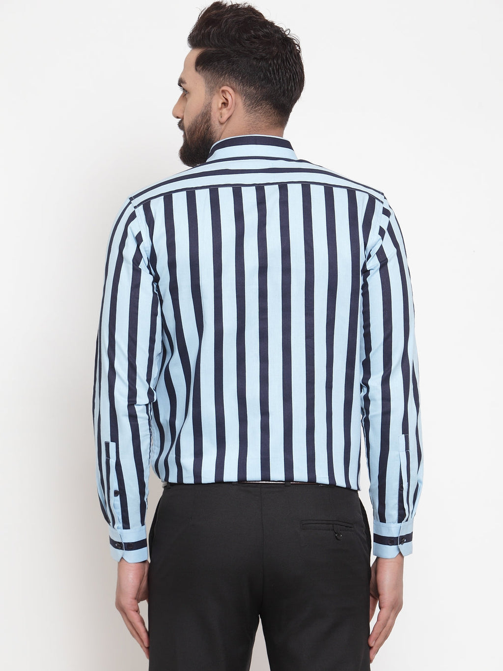 Jainish Blue Men's Cotton Striped Formal Shirts ( SF 744Sky ) | Grocsy