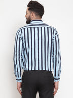 Jainish Blue Men's Cotton Striped Formal Shirts ( SF 744Sky ) | Grocsy