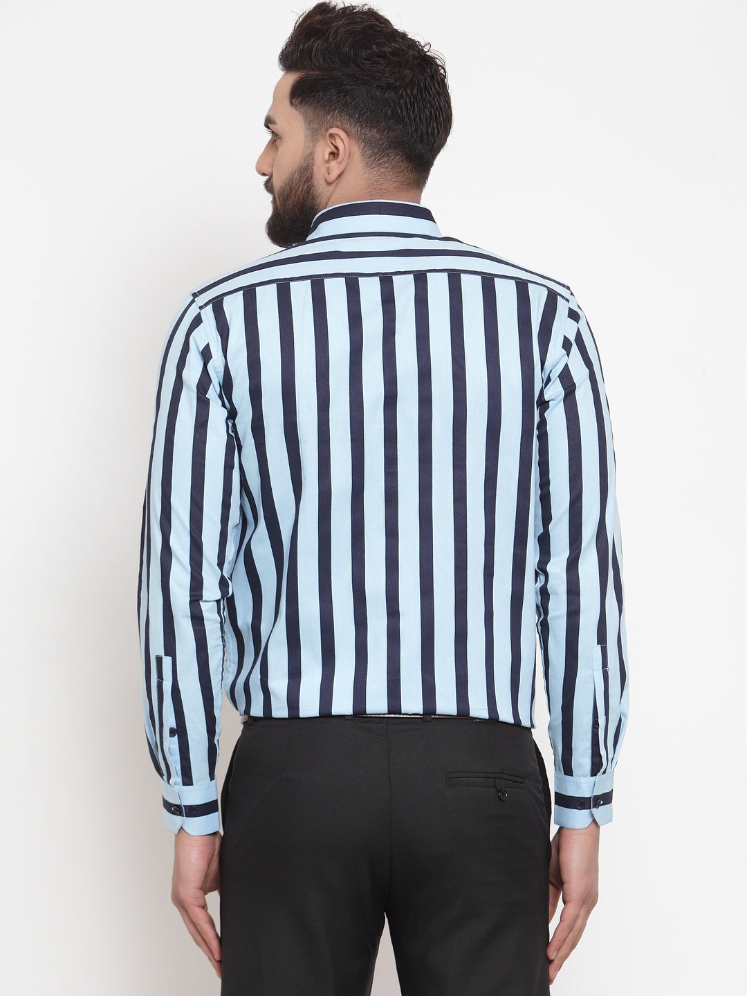 Jainish Blue Men's Cotton Striped Formal Shirts ( SF 744Sky ) | Grocsy