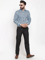 Jainish Blue Men's Cotton Striped Formal Shirts ( SF 744Sky ) | Grocsy