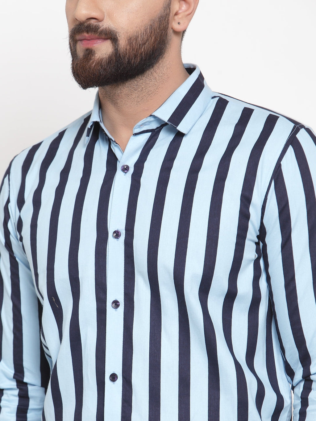 Jainish Blue Men's Cotton Striped Formal Shirts ( SF 744Sky ) | Grocsy