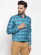 Jainish Blue Men's Cotton Checked Formal Shirt's ( SF 746Sky ) | Grocsy