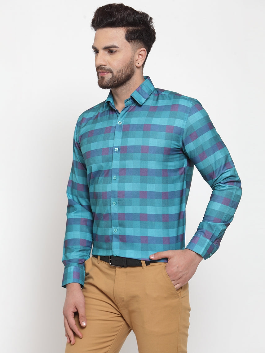 Jainish Blue Men's Cotton Checked Formal Shirt's ( SF 746Sky ) | Grocsy