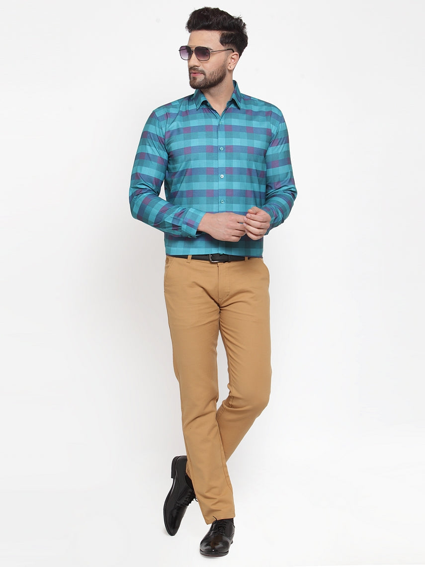 Jainish Blue Men's Cotton Checked Formal Shirt's ( SF 746Sky ) | Grocsy