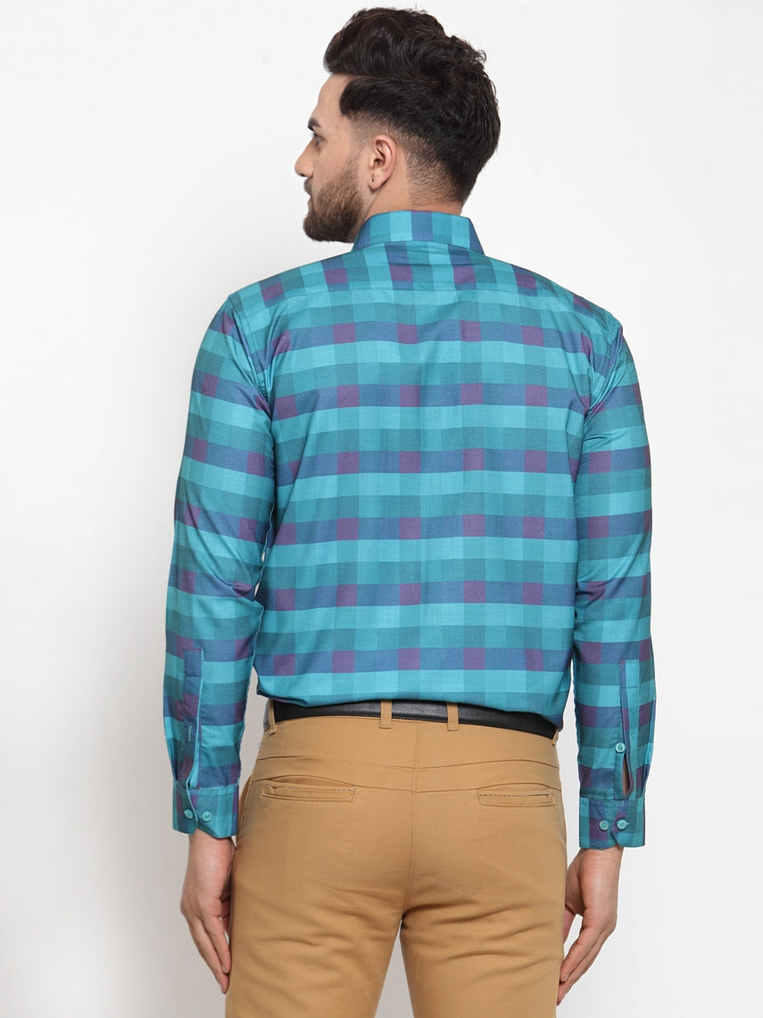Jainish Blue Men's Cotton Checked Formal Shirt's ( SF 746Sky ) | Grocsy