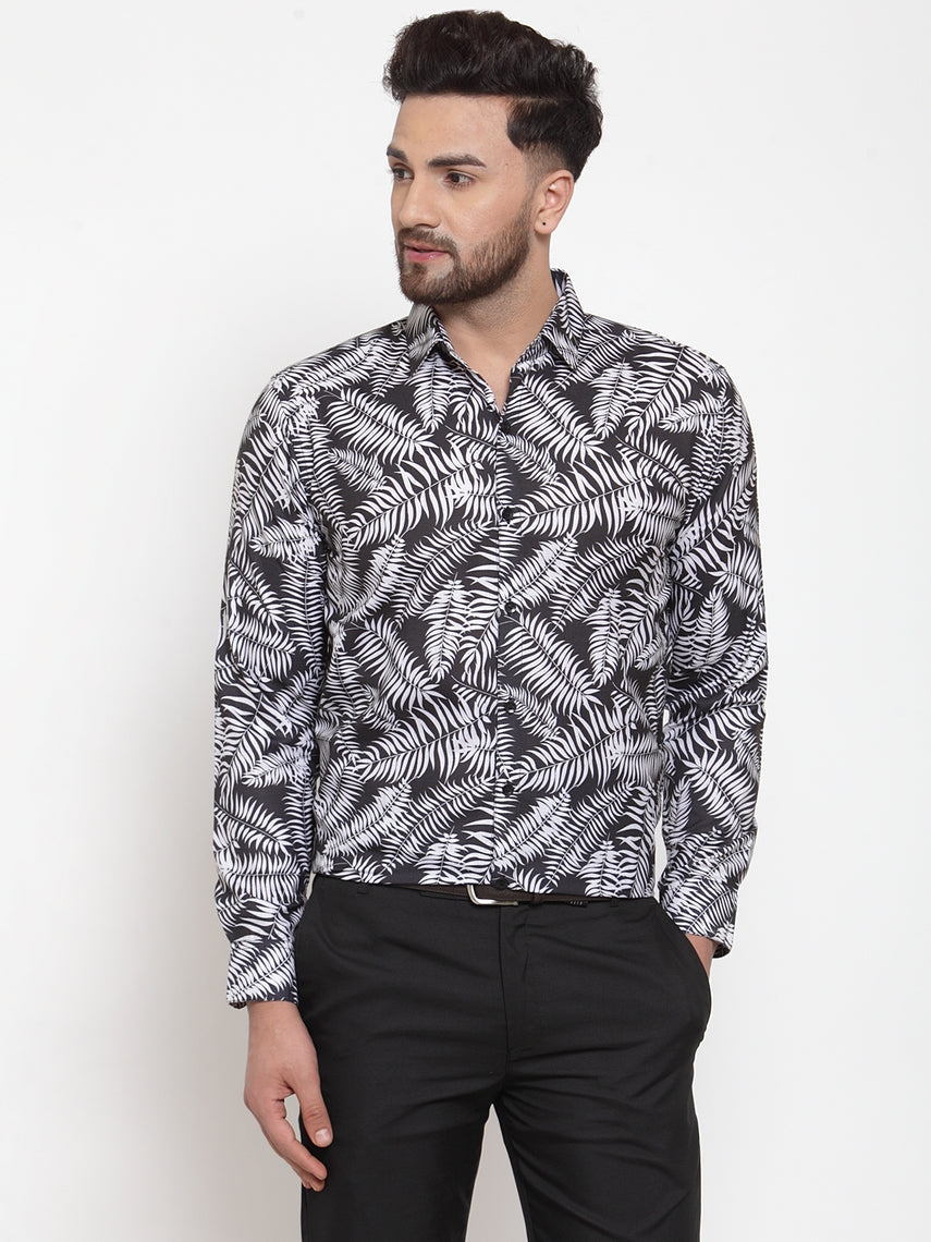 Jainish Black Men's Cotton Printed Formal Shirt's ( SF 747Black ) | Grocsy