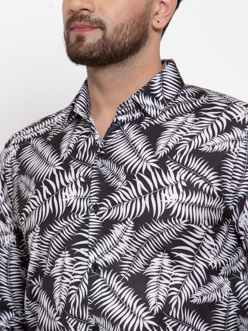 Jainish Black Men's Cotton Printed Formal Shirt's ( SF 747Black ) | Grocsy