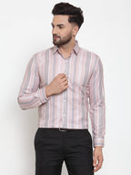 Jainish Pink Men's Cotton Striped Formal Shirt's ( SF 748Light-Pink ) | Grocsy