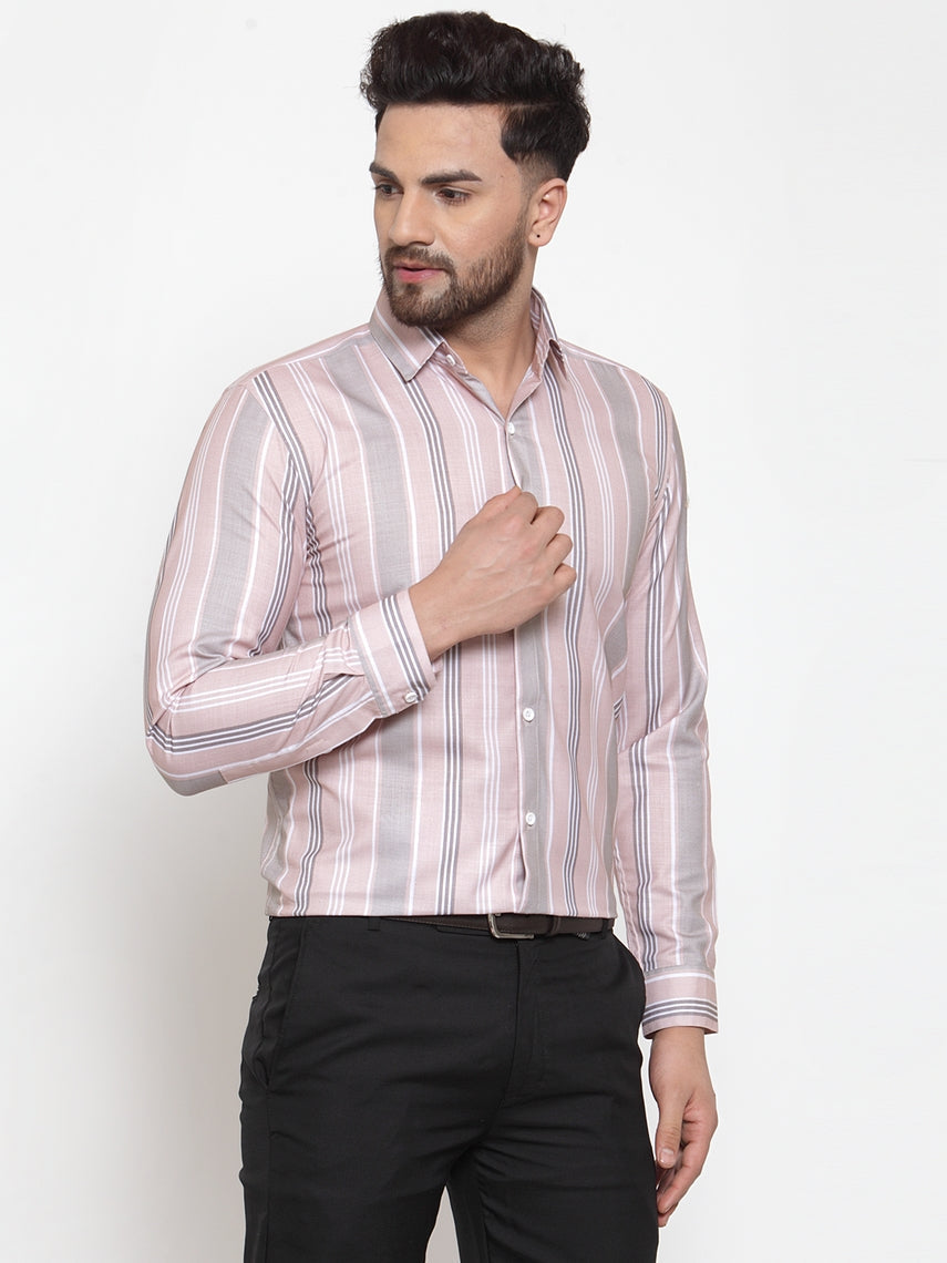 Jainish Pink Men's Cotton Striped Formal Shirt's ( SF 748Light-Pink ) | Grocsy