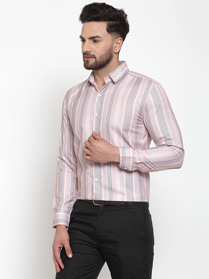 Jainish Pink Men's Cotton Striped Formal Shirt's ( SF 748Light-Pink ) | Grocsy