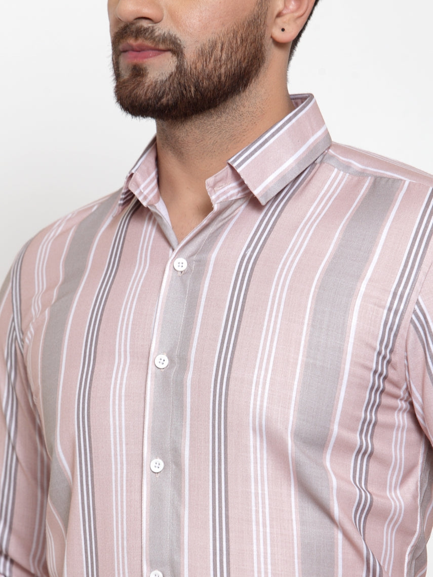 Jainish Pink Men's Cotton Striped Formal Shirt's ( SF 748Light-Pink ) | Grocsy