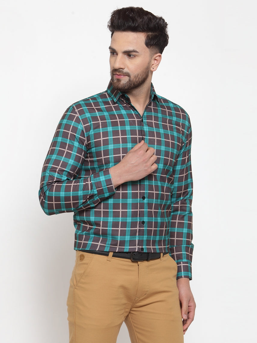 Jainish Green Men's Cotton Checked Formal Shirt's ( SF 749Green-Black ) | Grocsy