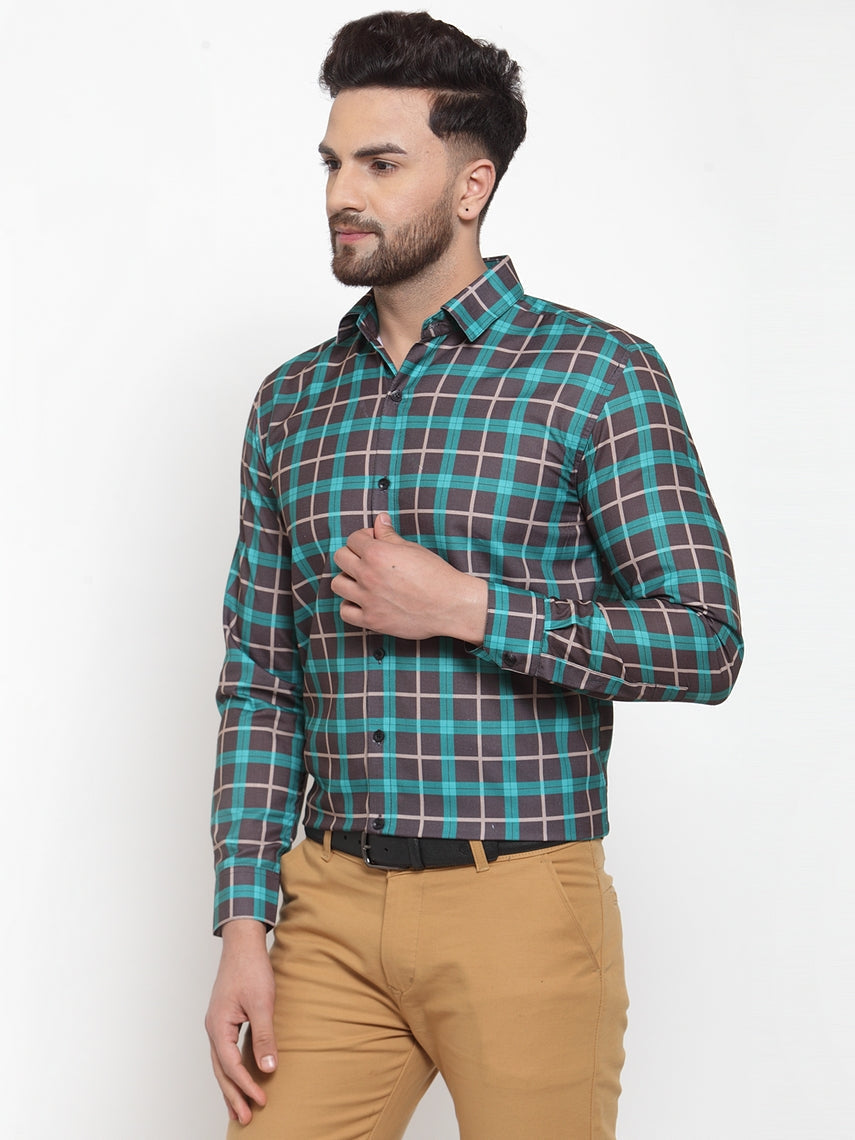 Jainish Green Men's Cotton Checked Formal Shirt's ( SF 749Green-Black ) | Grocsy