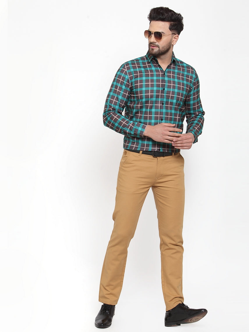 Jainish Green Men's Cotton Checked Formal Shirt's ( SF 749Green-Black ) | Grocsy