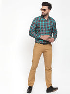 Jainish Green Men's Cotton Checked Formal Shirt's ( SF 749Green-Black ) | Grocsy